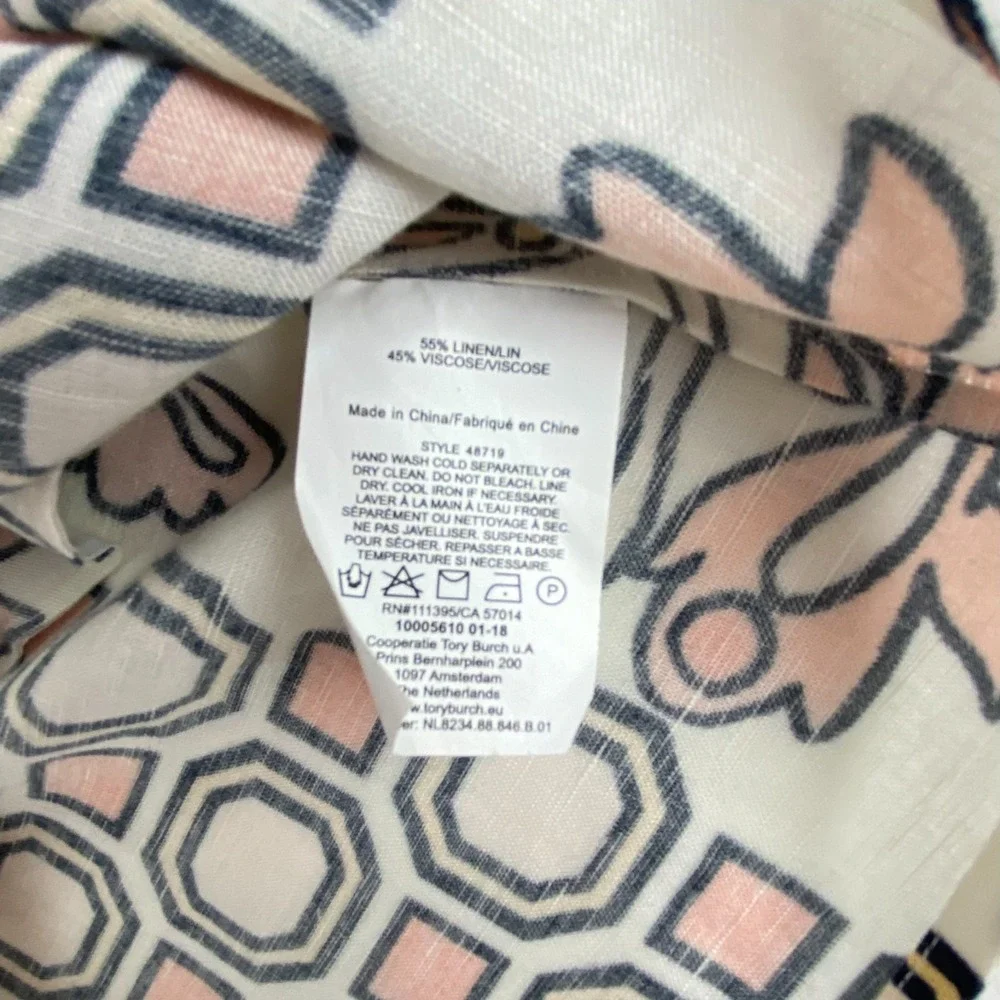 New Tory Burch Hicks Garden Party Mini Dress Womens M Linen Blend Cover Up Shift
